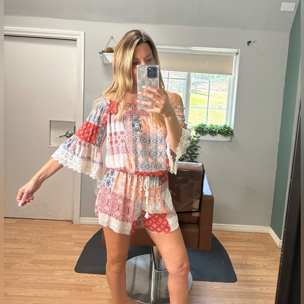 Patchwork romper off the shoulder Vici